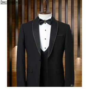 Black Solid Men Business Formal Occasion Tuxedos Grooms Wedding Party Prom Male Suit 3 Piece Set Blazer Vest Pants