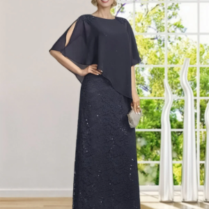 A-Line Mother of the Bride Dress Elegant Jewel Neck Floor Length Chiffon Half Sleeve with Lace 2025