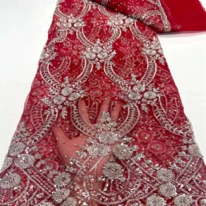 2023 Fashion Elegant French Embroidery Beaded Lace Fabric African Nigerian With Sequins Fabric For Wedding Dress