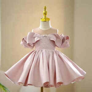 Dreamy Vow Adorable Pink Baby Girl Dress for Kids 1st Wedding Birthday Celebration Party Summer Knee Length Ball Gown J765