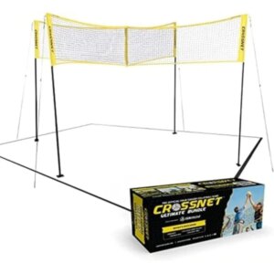 CROSSNET Quick Assemble 4 Square Volleyball Game Set for Adults with Volleyball Net, Backpack and Ball