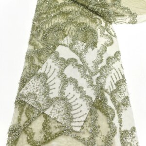 5Yards Luxury Nigerian Tulle Lace Fabric With Sequins 2025 Embroidery African Beaded French Lace Fabrics for Party Dress
