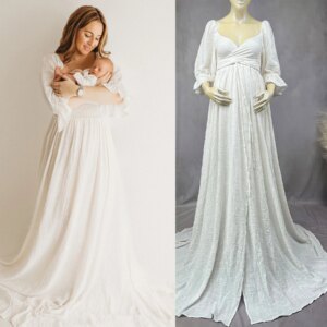 Don&Judy Multi-Wear Cotton Maternity Dresses for Pregnant Women Elegant White Long Maxi Dress Gown Maternity Photography Dress