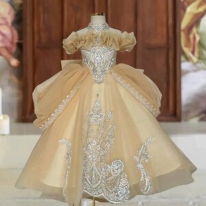 New Champagne Princess Special Occasion Flower Girl Dress Wedding Pary Prom Perform Birthday Baby Child Kid Pageant Gown