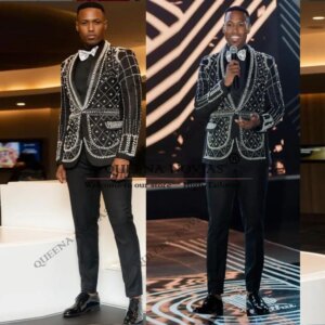 White Pearls Beaded Groom Wedding Suits Customized Single Breasted Jacket Pants 2 Pieces Banquet Dresses traje de hombre elegant