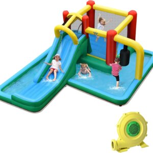 Water Slides for Kids Backyard – Giant Blow Up Water Slide with Climbing Wall, Crawling Tunnel & Large Pendulum, 6 in 1 Inflatab