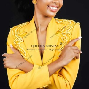 Luxury Gold Pearl Mother Of Bride Dresses Single Breasted Women Pants Suits 2 Pieces Ladies Business Banquet Prom Blazer Outfits