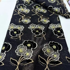 Luxury Black African Nigeria High-Quality Velvet Stones French Tulle Lace Fabric Dress Nigerian 5 Yards For Wedding Party W675-1