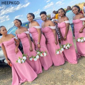 Simple Pink Long Bridesmaid Dresses Off The Shoulder Mermaid Sweetheart Wholesale Wedding Guest Gowns Cheap Robe De Soiree