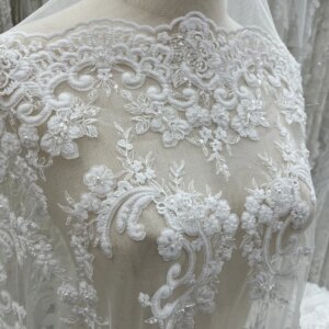 Unique And Exquisite Three-Dimensional Sticker Embroidery Sequin Beads Lace Fabric Wedding Dress Fabric