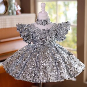 Dreamy Vow Gorgeous Applique Sequined Girl Dress With Neck Gait Pearl Eid al-Fitr Wedding Birthday Holiday Party Ball Gown J828