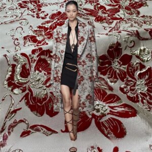 Light luxury three-dimensional embossed gold silk jacquard fabric dress evening gown coat fashion designer’s