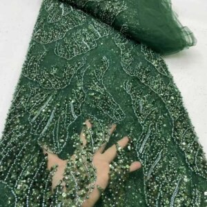 Gold Sequins Beaded Lace Africa Lace Fabric High Quality Handmade Embroidery Lace With Beads Sequins For Wedding Dress KB4892