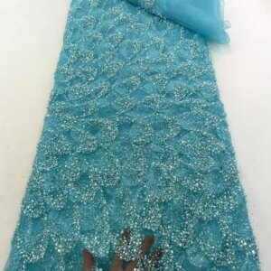 2025 Latest African Lace Fabric Embroidery French Mesh Lace Fabric With Sequins Beads Nigerian Tulle Lace For Party Dress