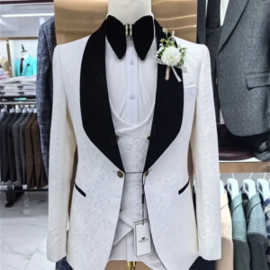 Jacquard Fabrics Wedding Suits for Man One Button Shawl 3 Pcs Blazer Pants Vest Formal Business Office Evening Party Customized
