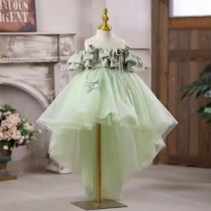 Sage Green Off Shoulder Flower Girl Dress Princess Children Birthday Wedding Party Pageant Prom Gown