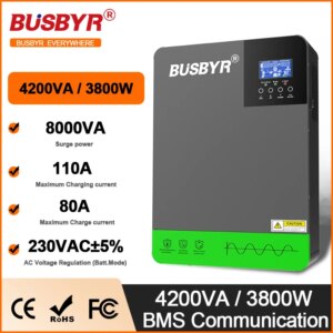 BUSBYR 4.2KW Hybrid Solar Inverter 24V Photovoltaic Hybrid Inverter Max PV 500V Build in MPPT 110A 80A Charger Solar Inverter