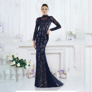 Sexy Mermaid Mother of The Bride Dresses High Neck Long Sleeve Lace Applique Crystal Wedding Guest Dress