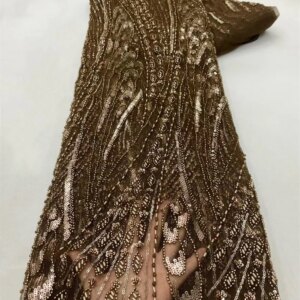 Top Selling Luxury Beaded Lace High Quality Fabric 2024 Embroidery Brown 5 Yards Lace Fabrics African Lace For Prom Dress A686-1