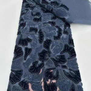 2025 Beads Embroidered Lace Sequins Lace Fabric Nigerian Wedding Party Dresses African 3d Flower Tulle Lace for Sewing KB4544