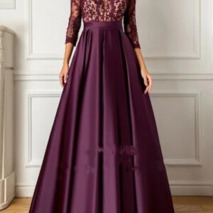 Elegant long satin lace mom dress A-line V-neck cocktail dress customization