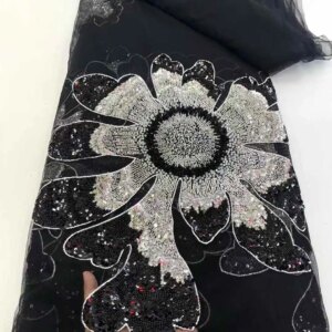 2025 African French Nigerian High End Tulle Lace Fabric With Beads Sequins Embroiderg Mesh for Wedding Party Bride Sewing Dress