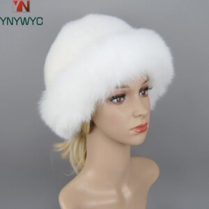 2025 New Style Fashion Headgear Russian Girls Full Mink Fur Beanies Cap Earflap Hat Winter Women’s Caps Real Fox Fur Hats