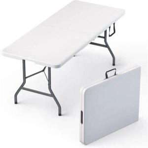 10 Pack of 6 Feet Foldable Table with Built in Handle & Steel Legs | Heavy Duty Portable | Perfect for Party, Dining, Wedding, E