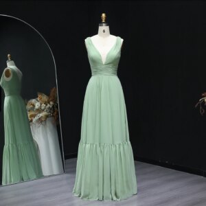 Sharon Said Elegant Green V-Neck Ruffles Bridesmaid Dress Long 2025 Dress for Weeding Occasion BS263 Customized