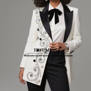 Crystals Beaded Stones Mother Of The Dride Dress Customized Double Breasted Jacket Pants 2 Pieces Suits Women Lady Clothing 2025