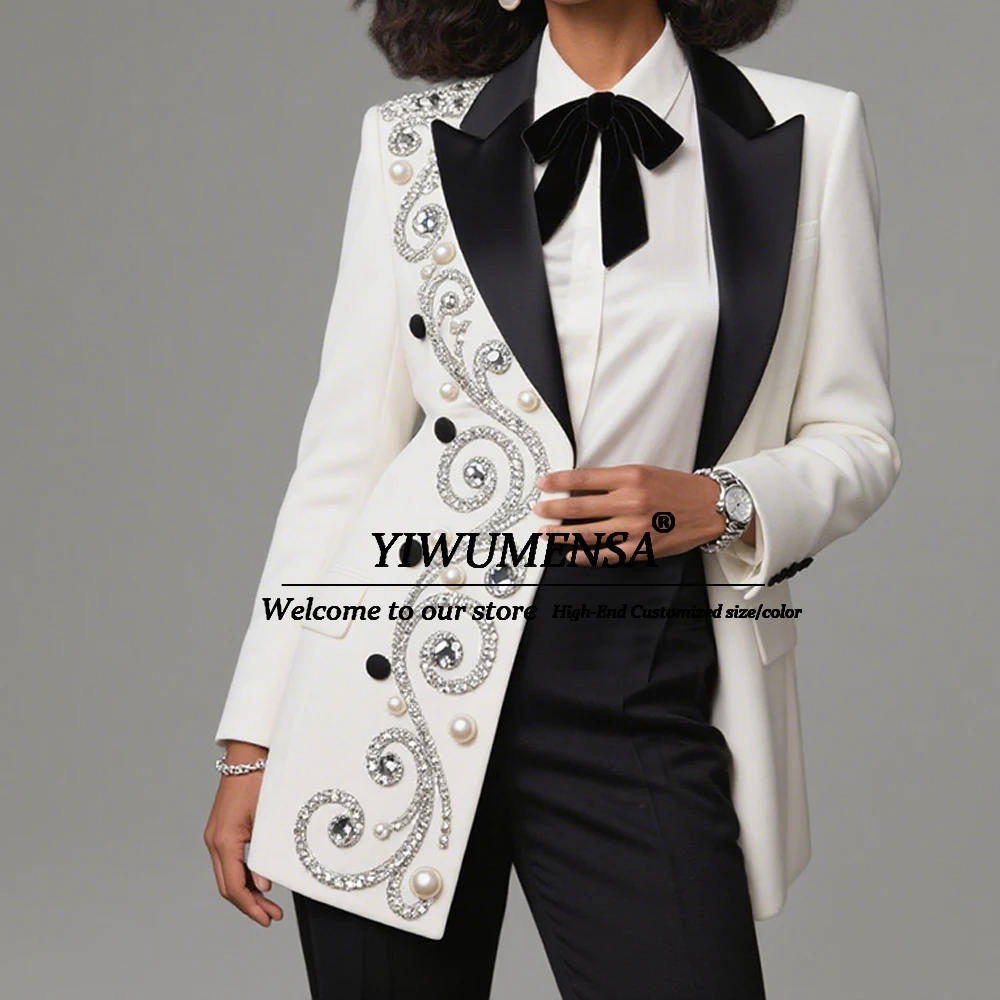 Crystals Beaded Stones Mother Of The Dride Dress Customized Double Breasted Jacket Pants 2 Pieces Suits Women Lady Clothing 2025