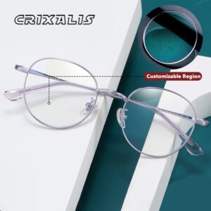 CRIXALIS Round Titanium Prescription Customization Glasses Women Men Anti Blue Light Photochromic Custom Eyeglass Lens UV400