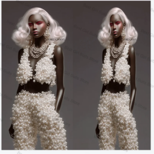 White Pearls Women Suit Pants Set 2 Pcs Top Bra+Trousers Sexy Formal Office Lady Jacket Customized Wedding Tuxedo(No Back Pearl)