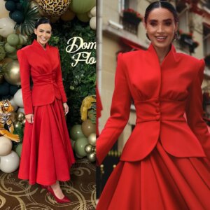 Red Vintage A Line Women Dresses 2 Pieces Plus Size Waisted Blazer & Skirt Customized Party Prom Mother Of The Bride Suits