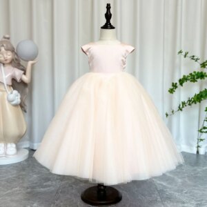 Jill Wish Elegant Arabic Beige Girl Dress Dubai Kids Princess Birthday Wedding Party First Communion Ball Gown 2024 J183