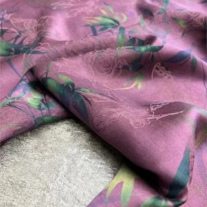 New high-end custom-made purple base leaf flower gauze fabric red 23 momme thick perforated brocade cheongsam