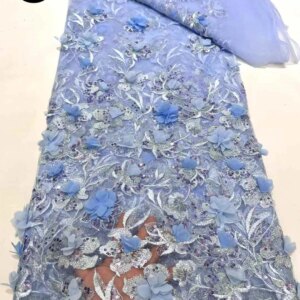 Latest African 3D Flower Lace Fabric Embroidery 2025 French Mesh Lace Fabric With Sequins Nigerian Tulle Lace For Party Dress