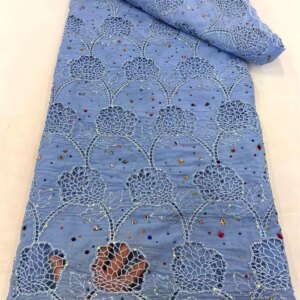 Luxury African Nigerian Groom Stones Chhiffon Lace Fabric 2025 Sky Blue High Quality French Lace Fabric For Bridal Dress W671-1