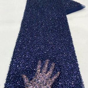 African Purple Lilac 3D Flower Beaded Sequins Lace Fabrics Beads Tulle Lace Fabric Embroidered Lace Fabrics For Sewing KB4982