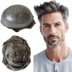 Malaysian Virgin Human Hair Hairpieces #740 Light Brown Grey Color Knots PU Toupee 8×10 Full Thin Skin Unit for White Men