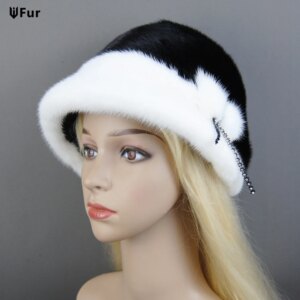 2025 Woman Winter Solid Mink Caps With Fashion Masonry Natural Mink Fur Hats New Russian Girl Soft Knitting Real Fur Bucket Hats