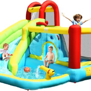 Inflatable Water Slide & Park w/Splash Pool, Climbing Wall, Indoor/Outdoor Blow up Water Slide for Kids & Adults
