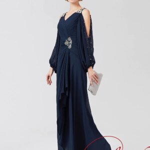 Elegant A Line V Neck Mother of the Bride Dress With Beading Pleat Luxury Wedding Guest  Floor Length Prom Evening Mother Gowns