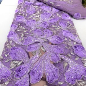 OLOEY High-Quality Handmade African Lace Fabric with Beads And Sequins for Wedding Dresses Fashionable Embroidered Party Wear