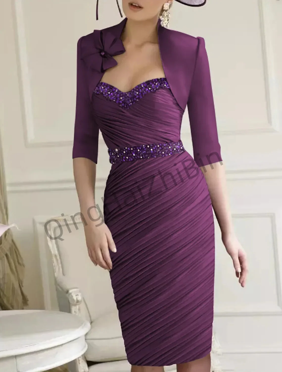 Customized 2 Pieces Elegant Mother of the Bride Dresses with Jacket Rhinestones Mermaid Wedding Guest Party Groom Dress 2025