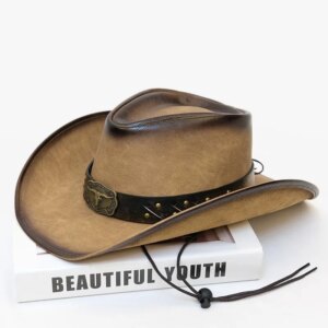 Vintage bull’s belt made of old leather men’s and women’s big-brimmed cowboy hats waterproof warm top