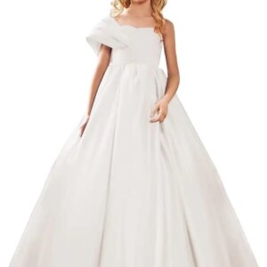 Satin One Shoulder Flower Girl Dresses for Wedding Ball Gown Puffy Pageant Gown Cute First Communion Dress princess dress
