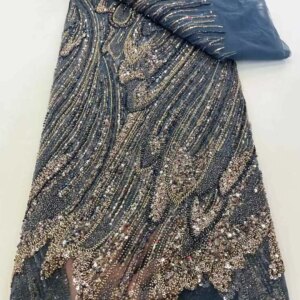 African Heavy Beaded Lace Fabric 2025 High Quality 5 Yards Sequins French Tulle Bead Lace for Wedding Party Dresses