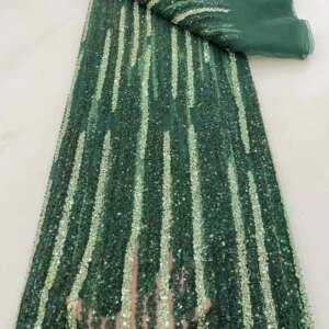 5 Yards Green Sequence Tulle Lace African Fabric Lace High Quality 2025 Nigerian Beads Sequins Net Fabric Material For Sewing