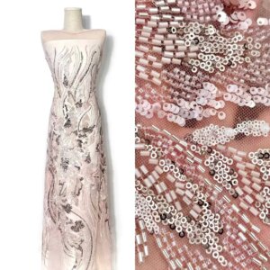 A high-end and elegant new fashion handicraft embroidered net beaded lace fabric beaded dress from France